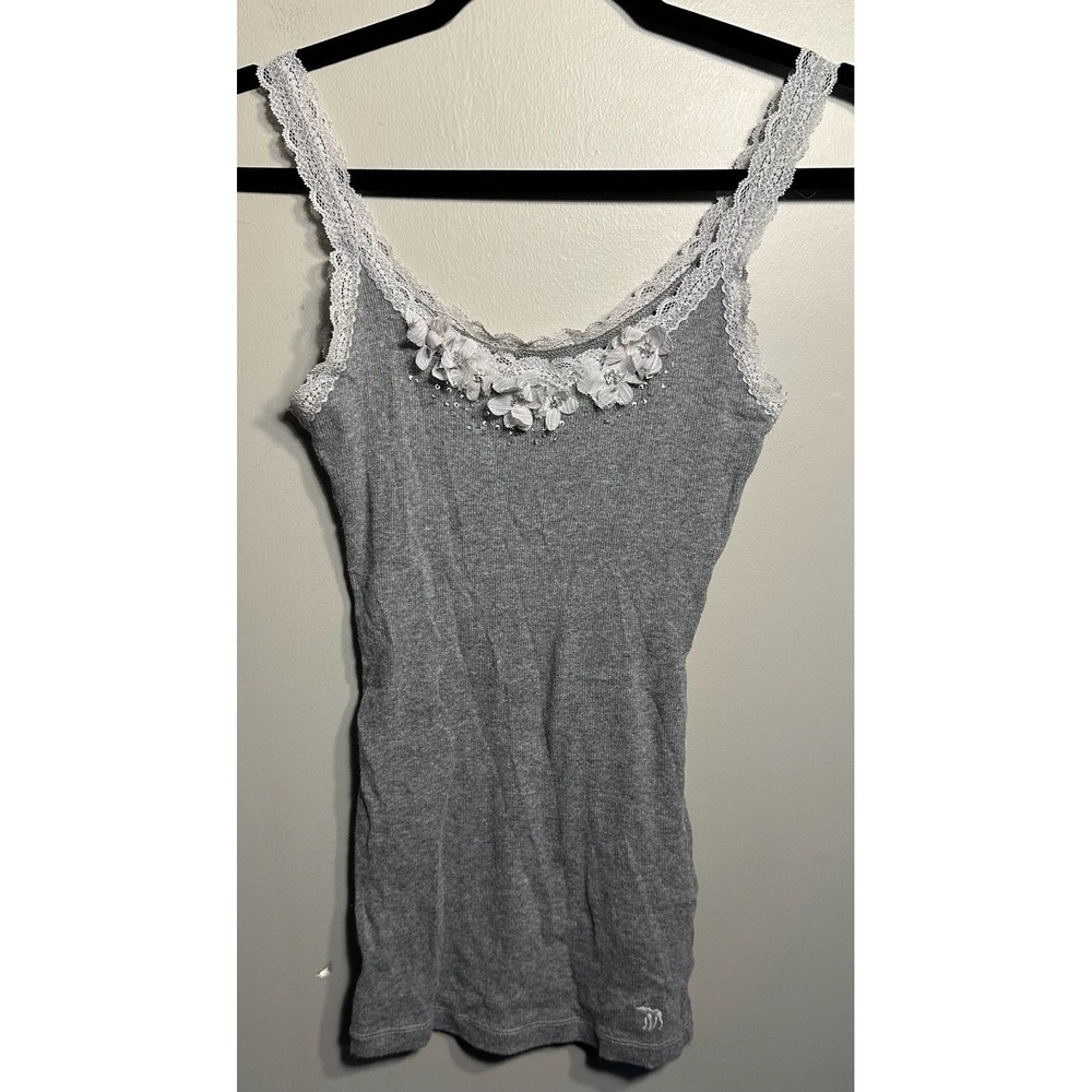 Vintage Y2K Abercrombie & Fitch Cami Tank Top Flower Lace Fitted Sleeveless S